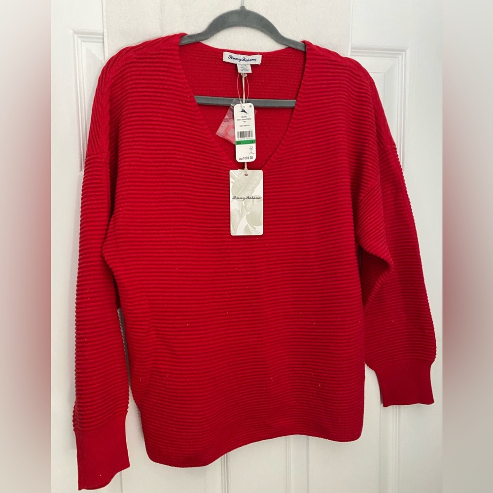 Brand new Tommy Bahama red v neck sweater size LG